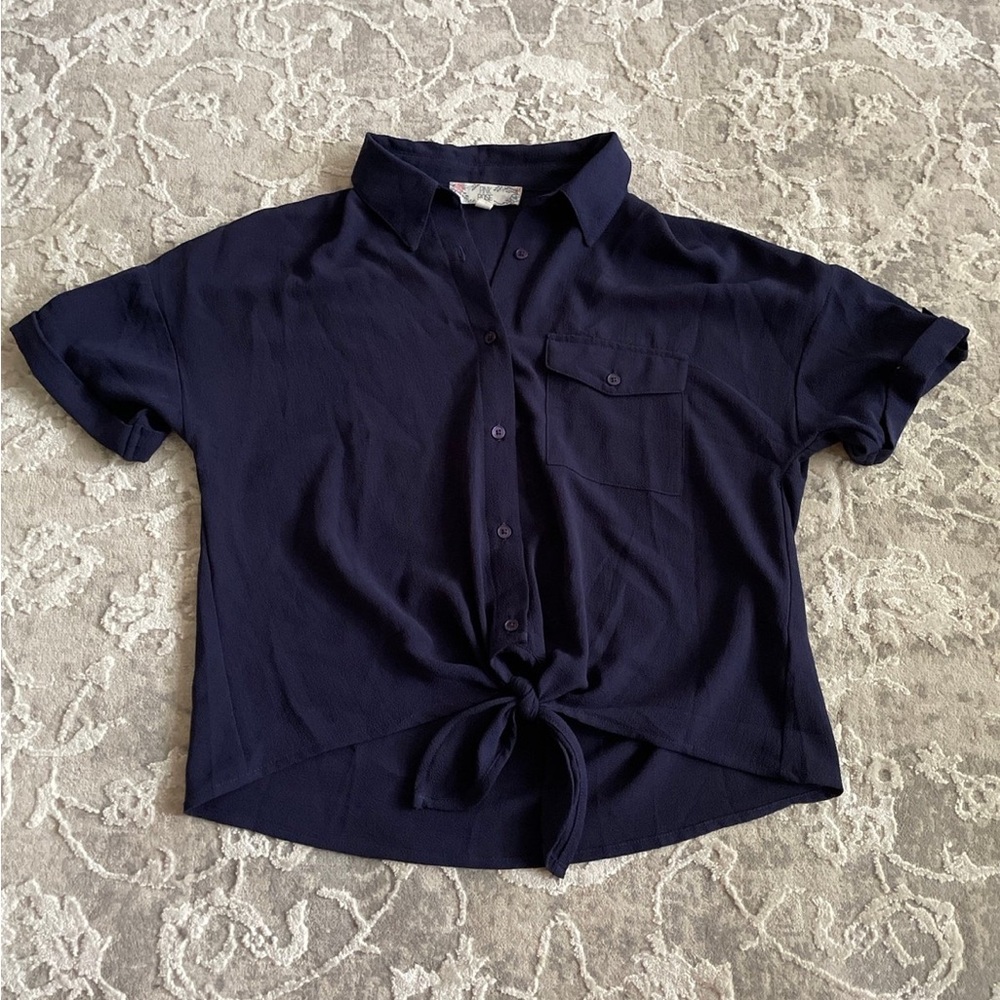 Pink Rose Navy Blue Bouse Too